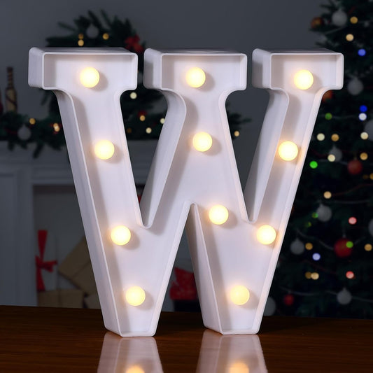 Foaky LED Letter Lights Sign Marquee Light Up Letters Sign for Night Light Wedding/Birthday Party Battery Powered Christmas Lamp Home Bar Decoration(W)