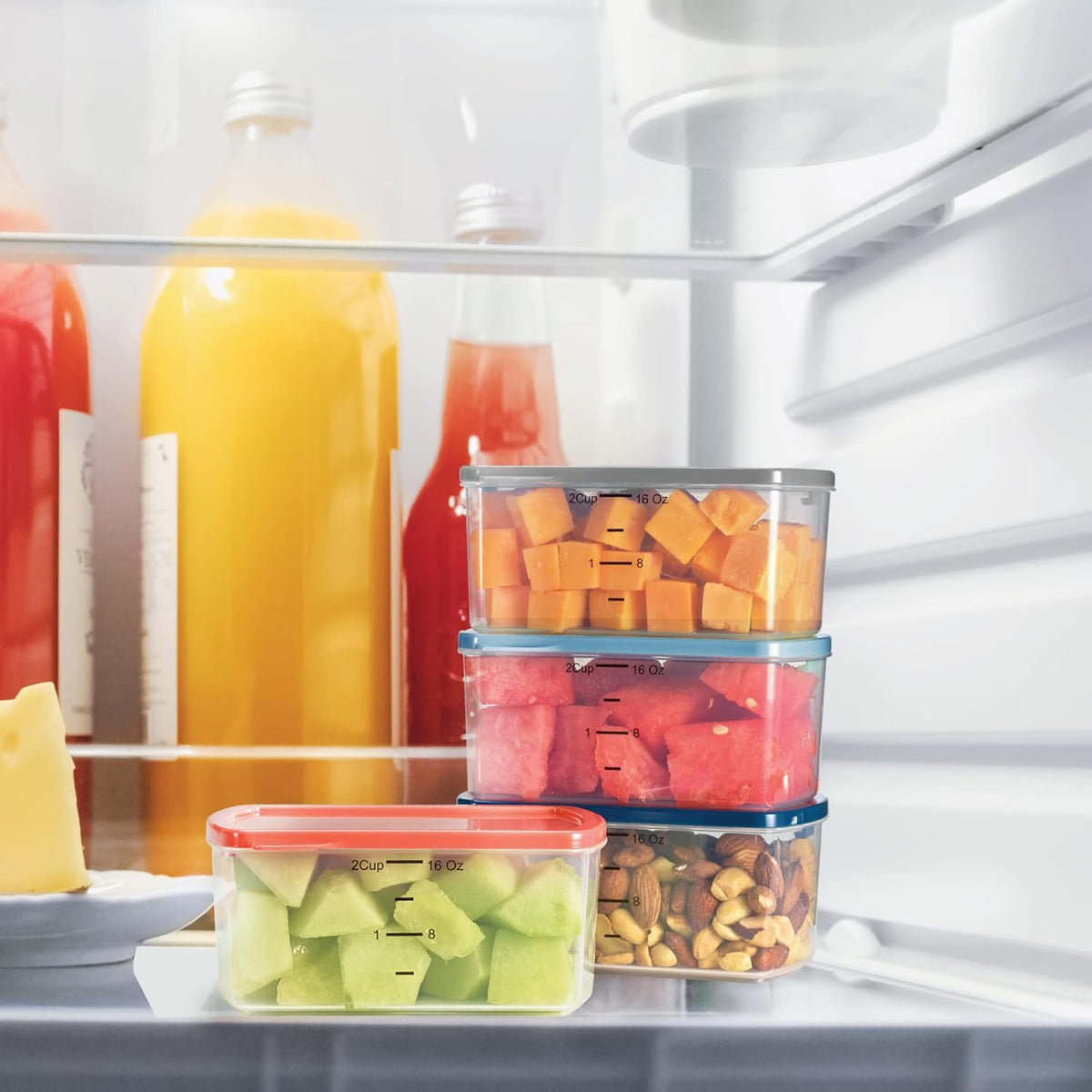 Fit & Fresh Small Plastic Containers With Lids 16 oz, Small Snack Containers With Lids For Adults and Kids, Reusable Leakproof Dressing and Condiment Containers With Two Attachable Ice Packs, 4PK, Light