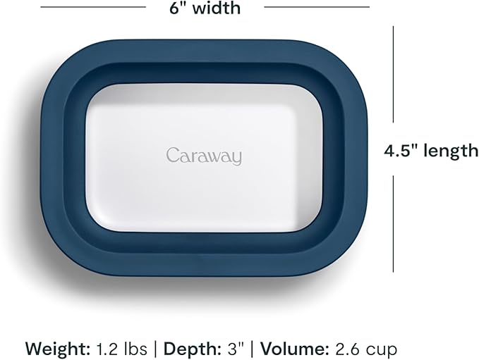Caraway Mini Rectangle Food Storage Container - 2.6 Cup Glass Storage Container for Food - Non-Toxic Ceramic-Coated Glass - Air Release Technology - Compact & Stackable Design - Navy
