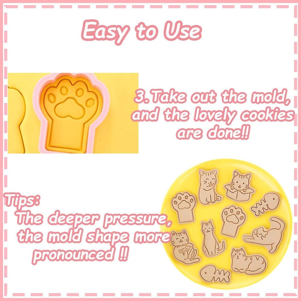 8pcs Cat Cookie Cutters Set, 3D Cute Stamps, Cupcake Pancake Apple Pie Pastry Biscuit Molds, Fruit Sandwich Cutter, Baking Molds for Party Decorations (Cat-1)
