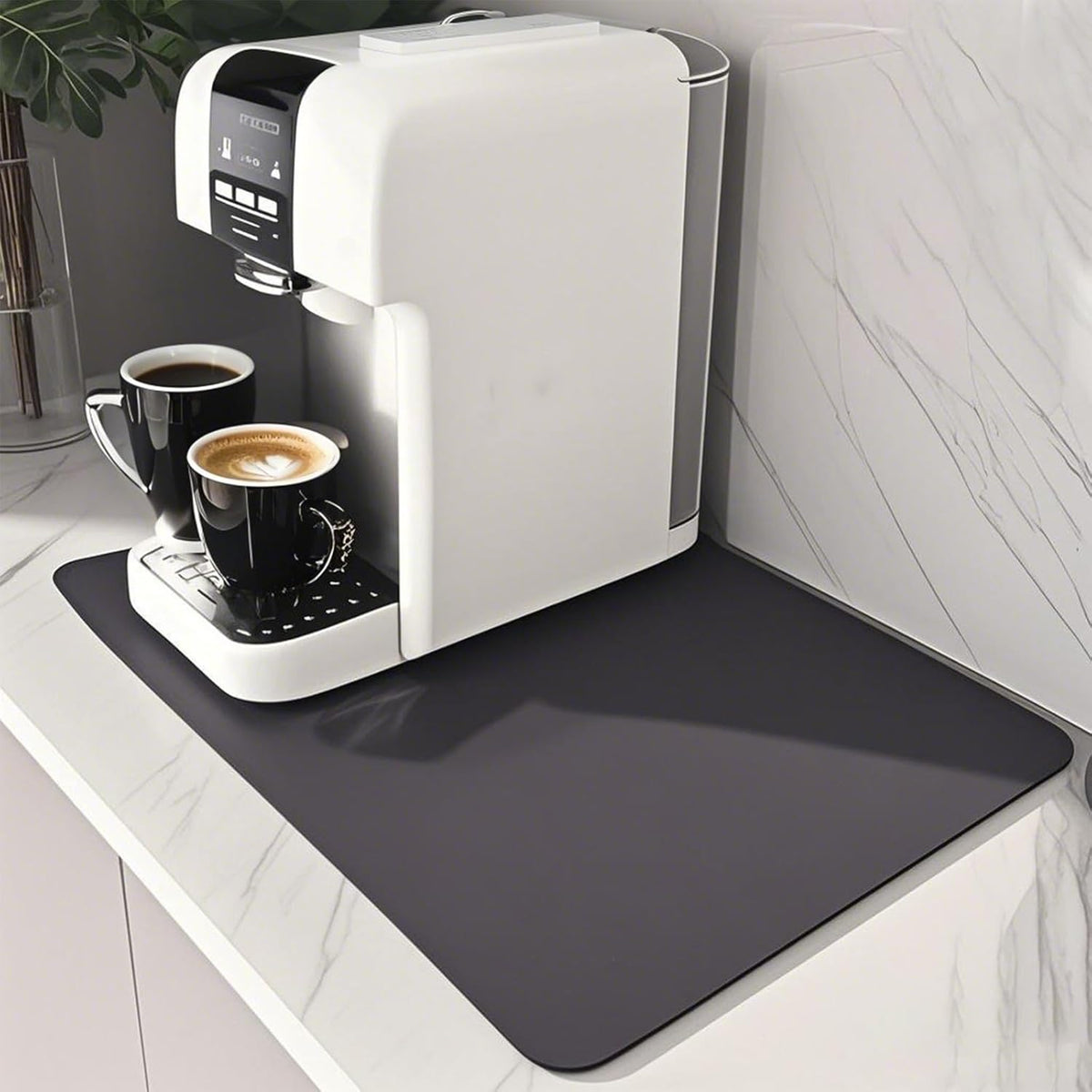 Coffee Bar Mat for Countertop: Super Absorbent, Non-Slip Insulated Cuttable Mat, Washable - 12"x19" Small, Dark Grey