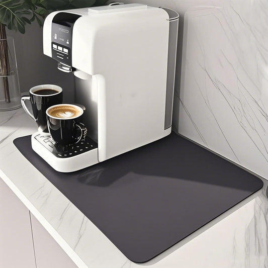Coffee Bar Mat for Countertop: Super Absorbent, Non-Slip Insulated Cuttable Mat, Washable - 12"x19" Small, Dark Grey