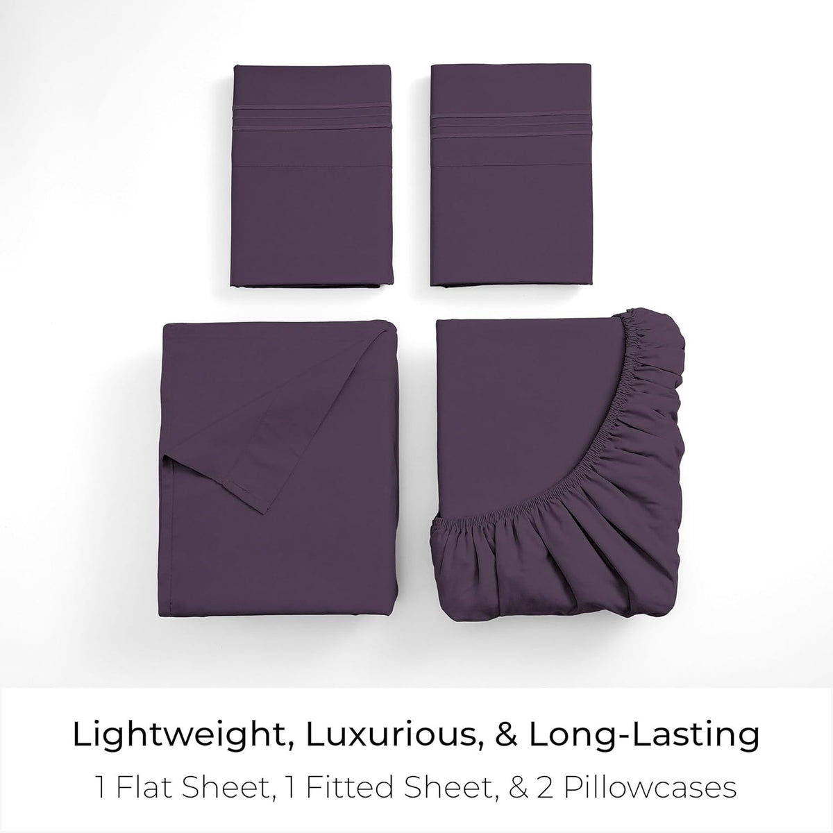 Mellanni Queen Sheets Set - 4 PC Iconic Collection Bedding - Hotel Luxury, Extra Soft, Cooling Bed Sheets - Wrinkle, Fade, Stain Resistant (Queen, Purple)