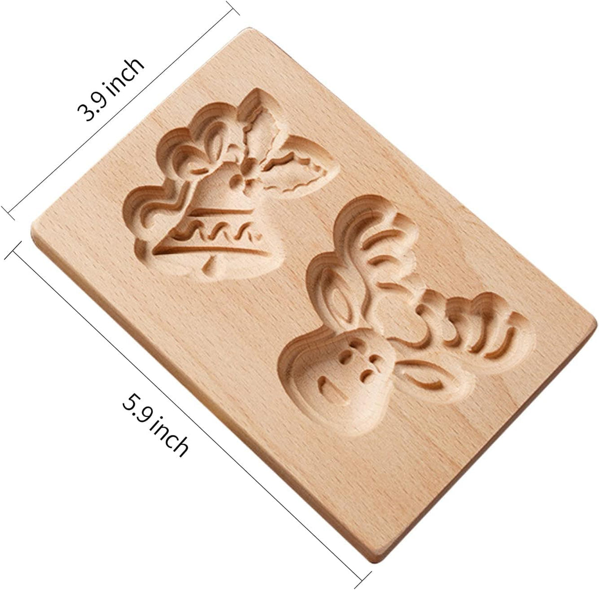 Wooden Cookie Biscuit Mold, 3D Baking Mold, Embossing Craft Decorating Baking Tool, Suitable for Halloween Thanksgiving Christmas Kitchen DIY (Bell Deer)
