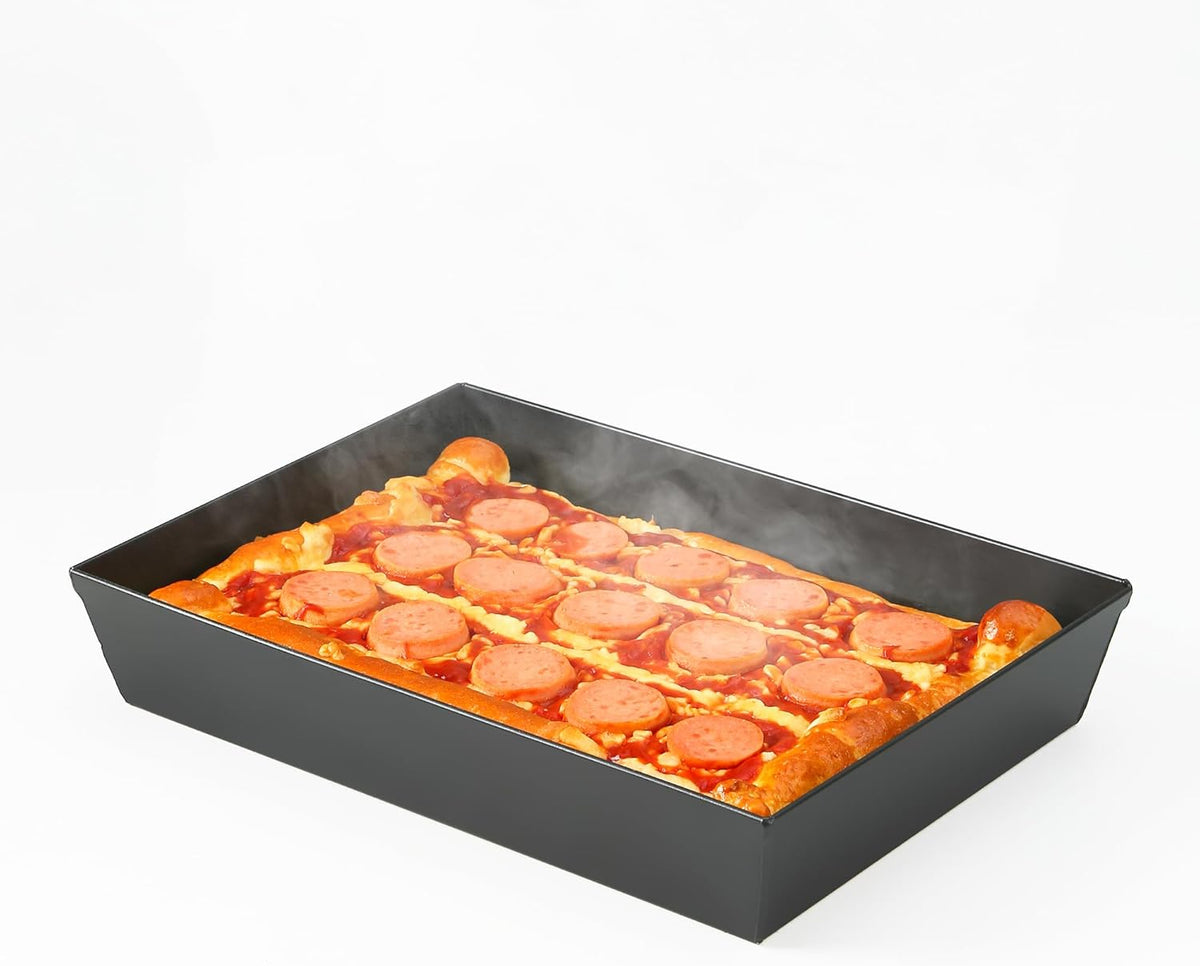 Blue Steel Detroit Pizza Pan 14x10 (Non-Stick&BPA Free) Heat-Resistant Up to 800°F, Pre-Seasoned Carbon Steel Detroit Pizza Pan, Deep Dish Pizza Authentic Steel Pan Five Years Free Replacement