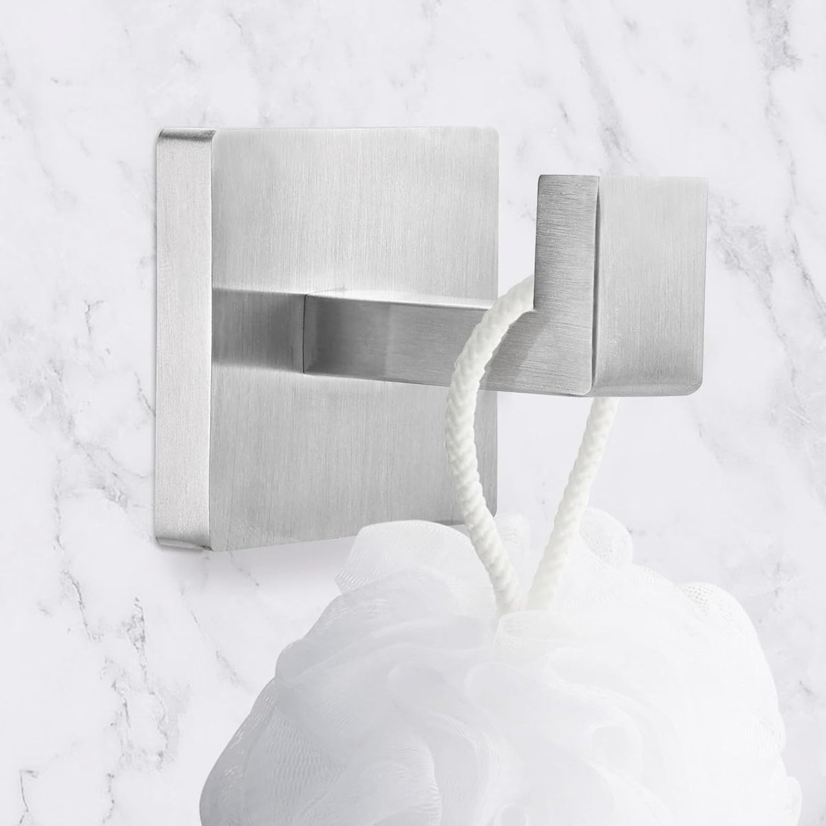 IBosins 4 Pack Towel Hooks Hand Towel Holder for Bathroom Wall Livingroom Bedroom Kitchen Closet Heavy Duty Stainless Steel Hook Hanger for Robe, Bath Towel, Coat (Square Brushed Silver)