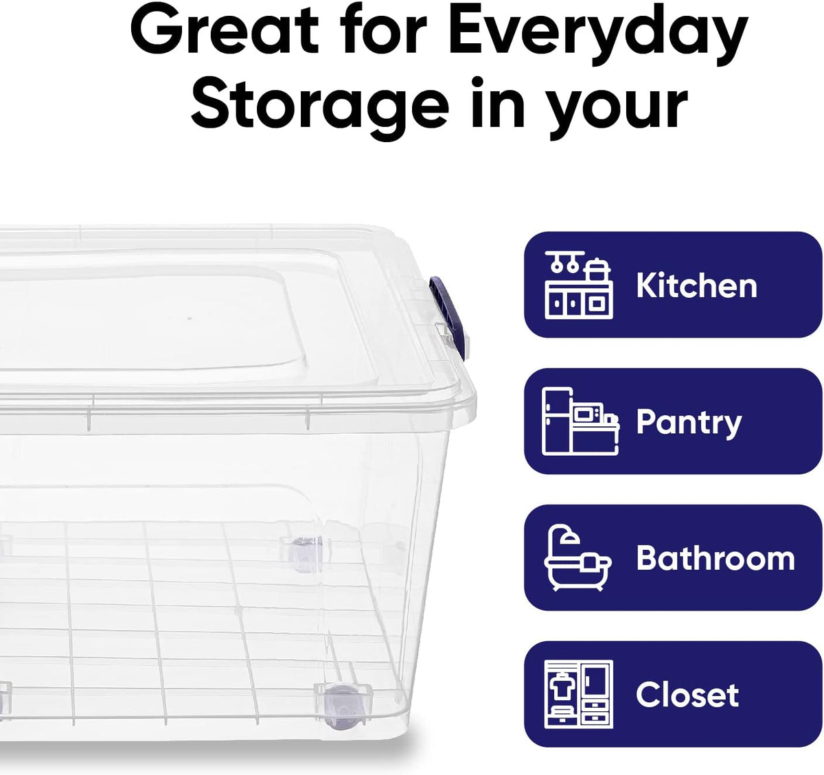 Superio Storage Bins with Lids, Clear Plastic Containers for Organizing, Stackable Totes, BPA Free, Odor Free, Organizer Boxes for Home, and Dorm (2 Pack, 60 Quart)