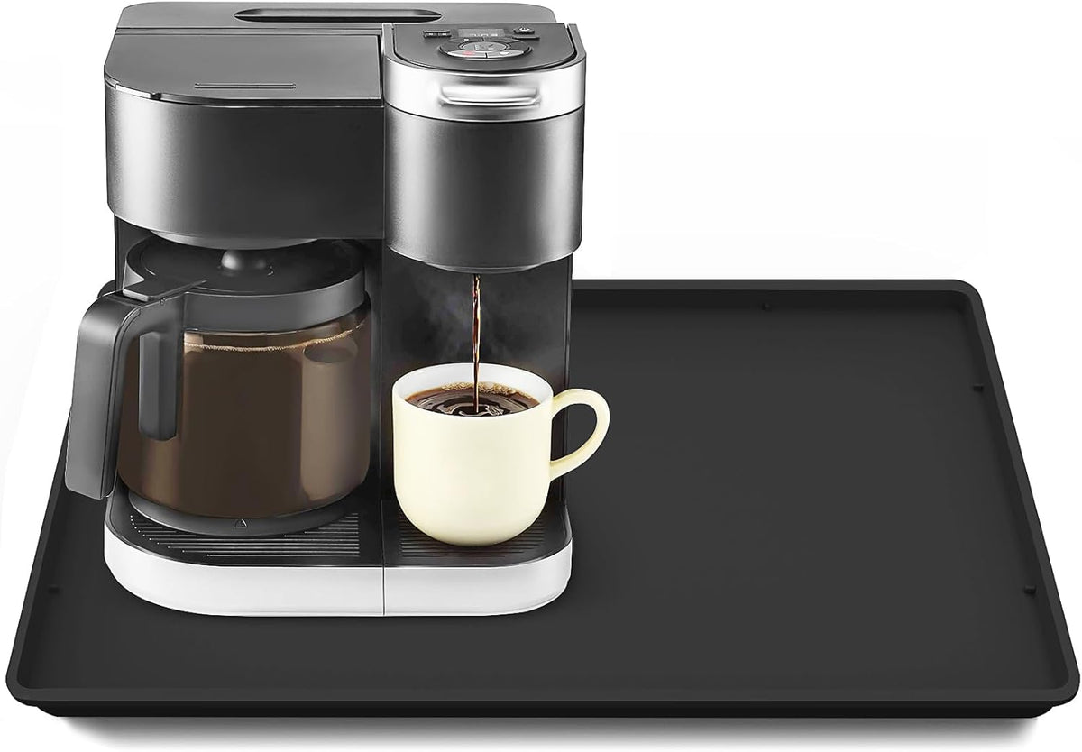TOHONFOO Silicone Coffee Maker Mat with Lip, 19.7'' x 15'' Heavy Duty Coffee Maker Mat for Countertops, Coffee Tray Fit Under Coffee Machine Appliance Automatic Machines Espresso Accessory, Black