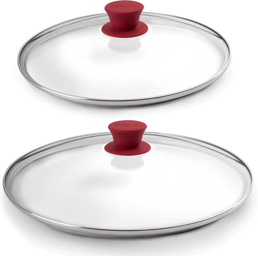 Glass Lids Set - 10" + 12"-Inch / 25.4cm + 30.48cm / 264mm + 308mm - Compatible with Lodge Cast Iron - Fully Assembled Tempered Replacement Cover - Oven Safe for Skillets Pots Pans: Universal Cookware