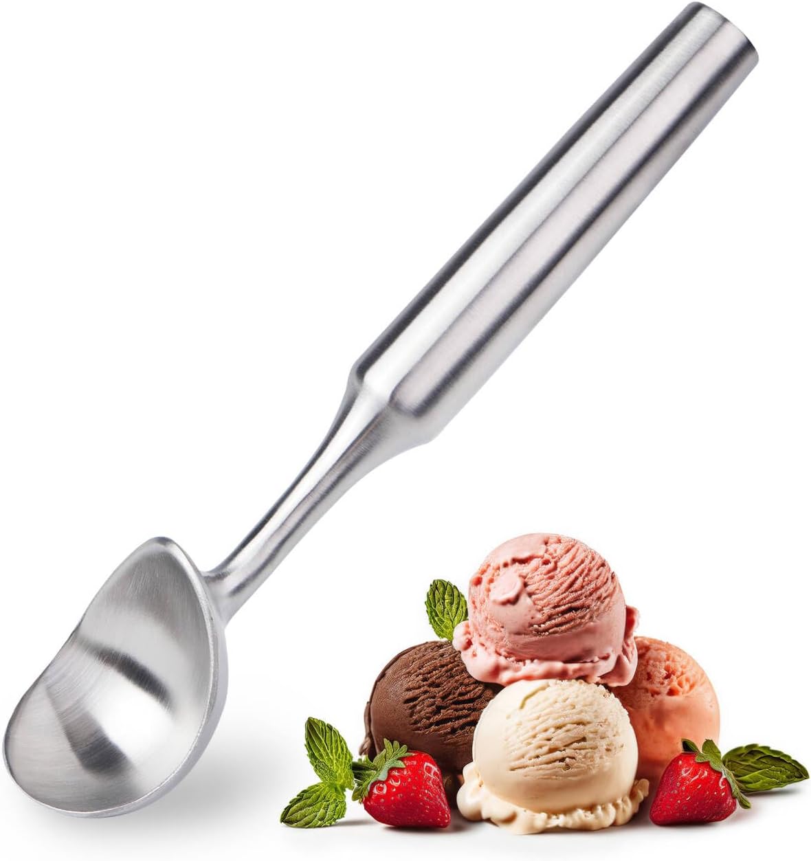 Ice Cream Scoop Stainless Steel. Ice Cream Scooper, Heavy Duty, Seamless Design, Comfortable Grip Long Handle, for Ice Cream, Gelato, Sorbet, Cookie Dough, Melon, Frozen Yogurt