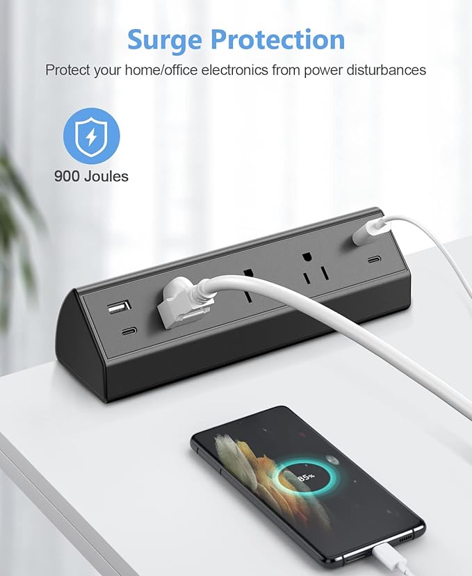 Jgstkcity Desk Clamp Power Strip,40W Total Fast Charging Station,2 PD 20W USB C Ports,Desk Edge Mount Surge Protector for Home, Office,3 Outlets,Fit 1.96" Tabletop Edge,ETL Listed