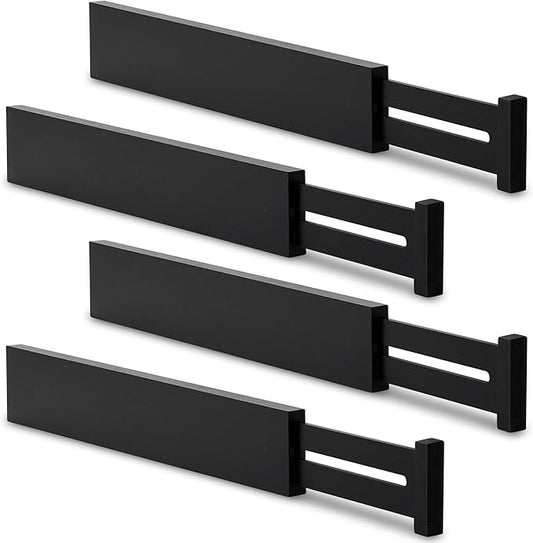 Utoplike 4 pcs Bamboo Kitchen Drawer Dividers Large, Adjustable Black Drawer Organizers, Spring Loaded, Works in Kitchen, Dresser, Bathroom, Bedroom, Drawer, Desk, 2.4" H