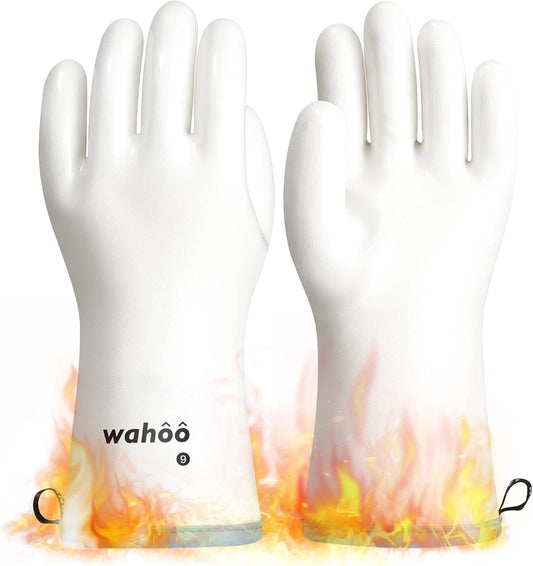 LANON Protection Wahoo Liquid Silicone Smoker Oven Gloves, Food-Contact Grade, Heat Resistant Gloves for Cooking, Grilling, Baking, White, L/9