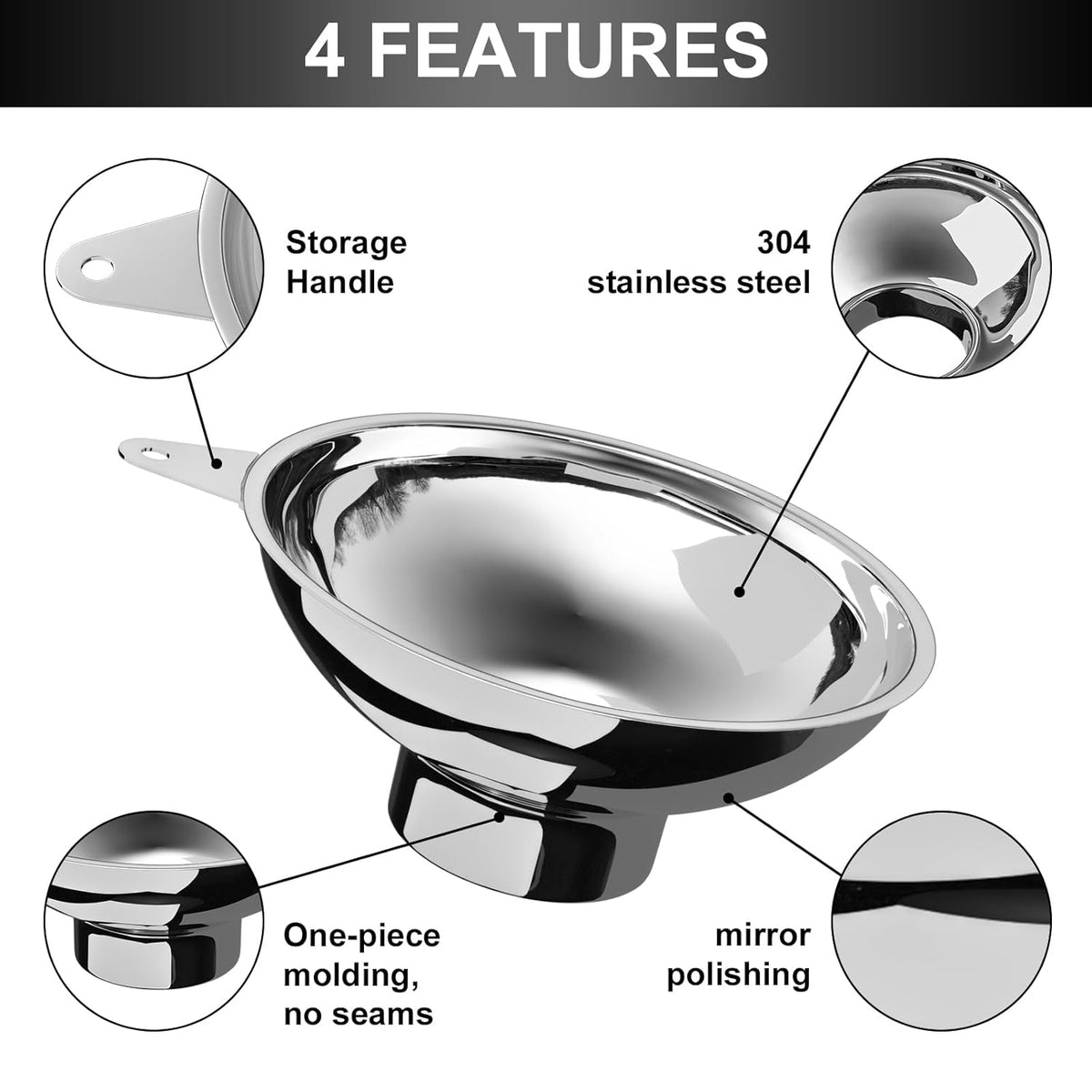 5.7 in X 2.26 in Caliber Stainless Steel Canning Funnel for Regular Caliber Mason Jars - Kitchen Filling Funnel (without filter)