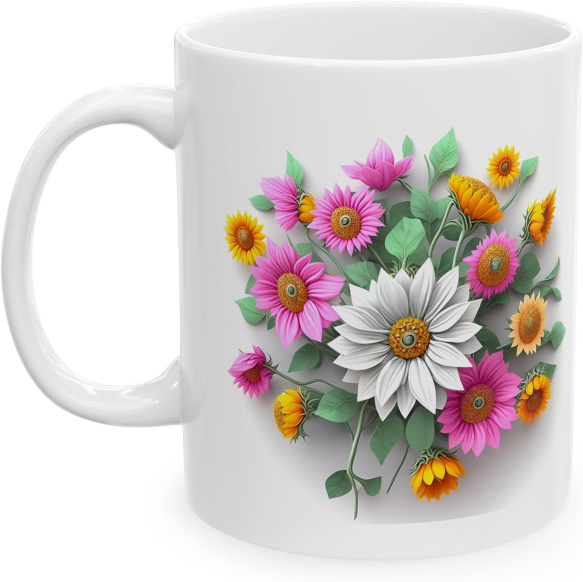11 OZ Novelty Coffee Mugs - Christmas Gift (3-D Flower Ceramic Mug)
