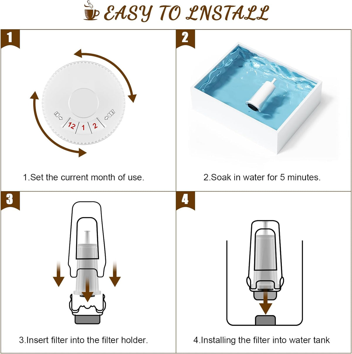 Replacement Water Filter for Breville Espresso Machine Barista Touch Bes880, Barista Pro BES878, Oracle Touch BES990, Oracle BES980, Dual Boiler BES920 Bambino ClaroSwiss Sage, Pack of 6