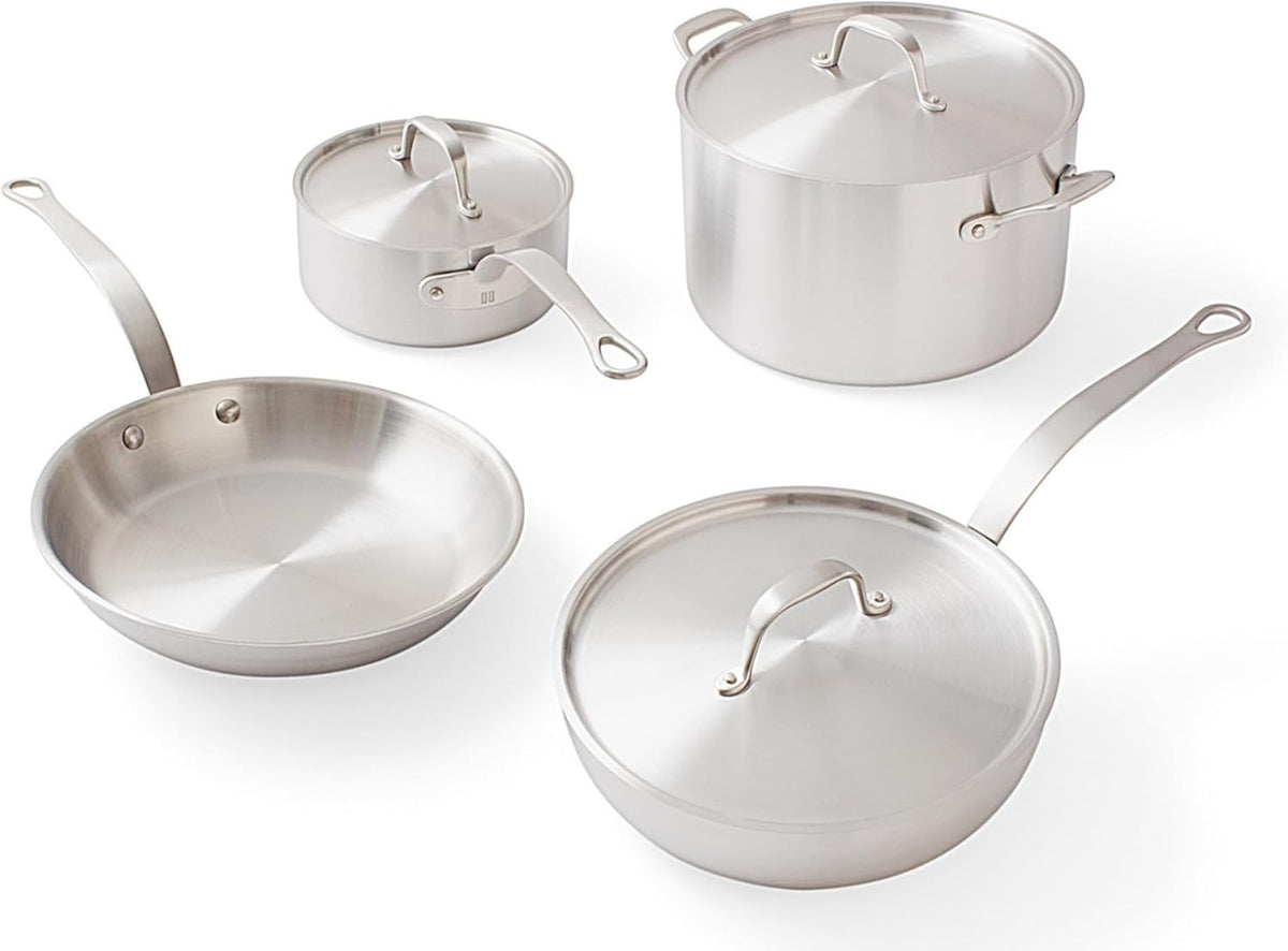 Daniel Boulud Kitchen - 7pc Cookware Set - French Inspired 5-Ply Stainless Steel Pots & Pans Cooking Set, Sturdy Heat-Resistant Handles, Induction Compatible & Oven Safe