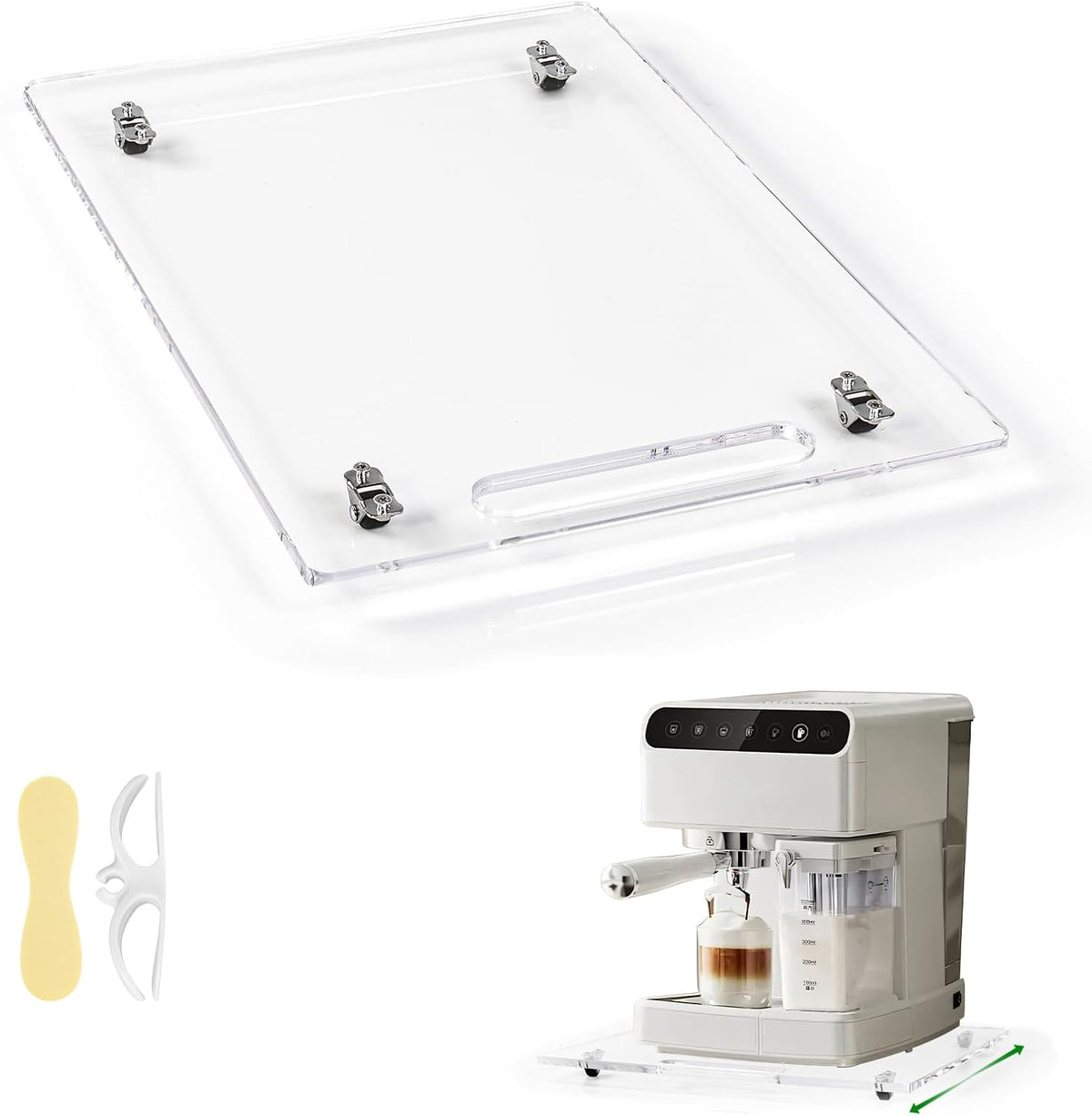 Appliance Sliders for Kitchen appliances Sliding Tray for Coffee Maker, Espresso Machines, Mixers Sturdy Kitchen Aid Sliders for Mixer - Duty Equipment with Rubber Wheels - 9.8" x 14" (Clear)