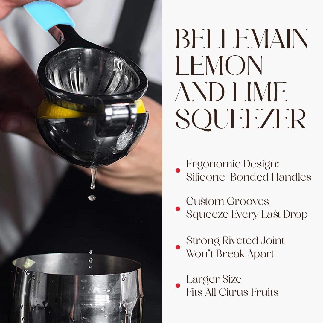 Bellemain Citrus Juicer | Metal Lemon Squeezer | Lime and Lemon Juicer Stainless Steel with Silicone Handles | Manual Juicer, Citrus Squeezer, Hand Held Juicer | Bar Juicer for Bartender (Light Blue)