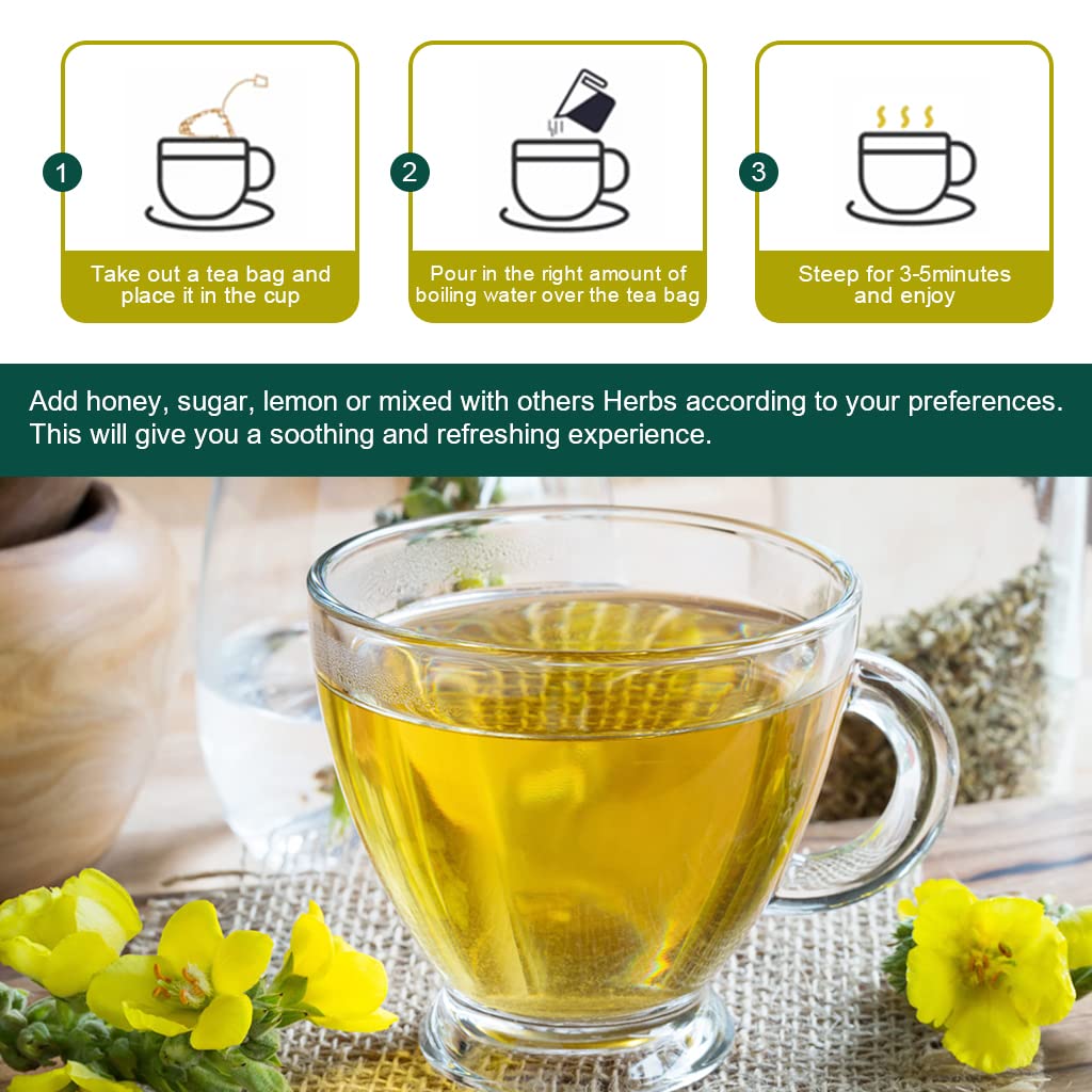 Mullein Leaf Tea Bags - Lungs Cleanse and Respiratory Support, Herbal Teas, Caffeine Free, 30 Tea Bags