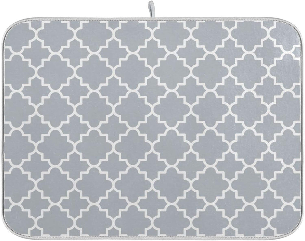 senya Super Absorbent Dish Drying Mat, Microfiber Fast-Drying Dish Mat, 16'' x 18'', Kitchen Dish Drying Pad, Grey Moroccan, 16x18in