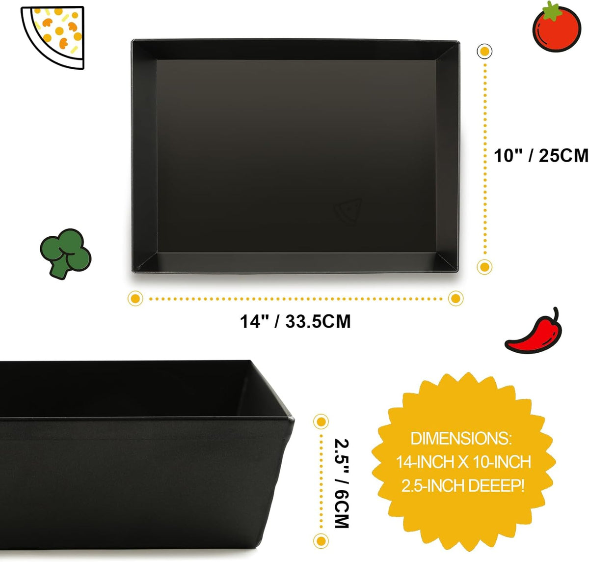 Detroit Style Pizza Pan 10x14x2.5 (Non-Stick, BPA & PFOA Free) Heat-Resistant Up to 800°F, Pre-Seasoned Authentic Hard Anodized Detroit Deep Dish Pizza Pan, Five-Year Free Replacement