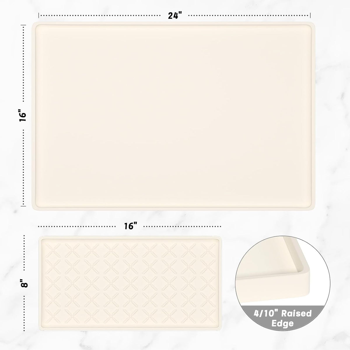 Rnivvi Silicone Coffee Mat, 16" x 24" Waterproof Raised Edge Coffee Bar Mats for Espresso Machine Station Accessories, Heat Resistant Detachable Dish Drying Pad for Kitchen Counter, Dish Rack, Beige