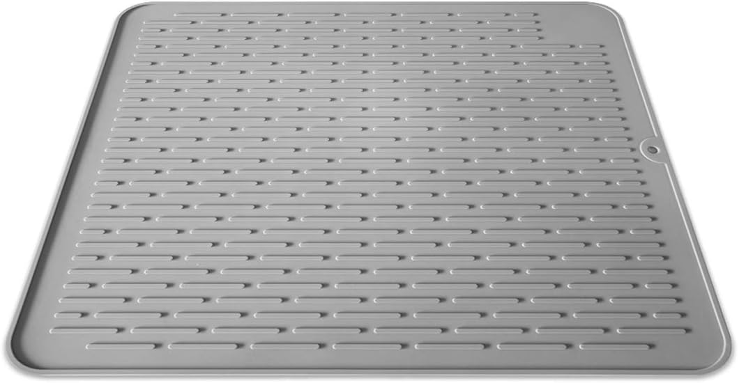 Silicone Dish Drying Mat for Multiple Usage,Easy clean,Eco-friendly,Super Sturdy Silicone Dish Drying Mat and Trivet, Dishwasher Safe, Heat Resistant (Gray, L 17.7×15.7inch)