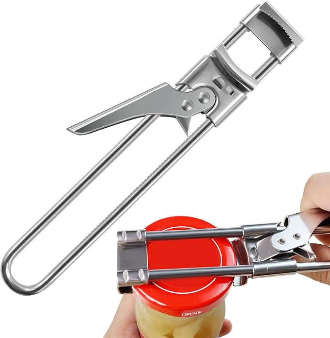 Bottle Opener & Jar Opener for Weak Hands, Adjustable Stainless Steel Can Opener, Multifunctional Jar Lid Opener Gripper for Seniors with Arthritis
