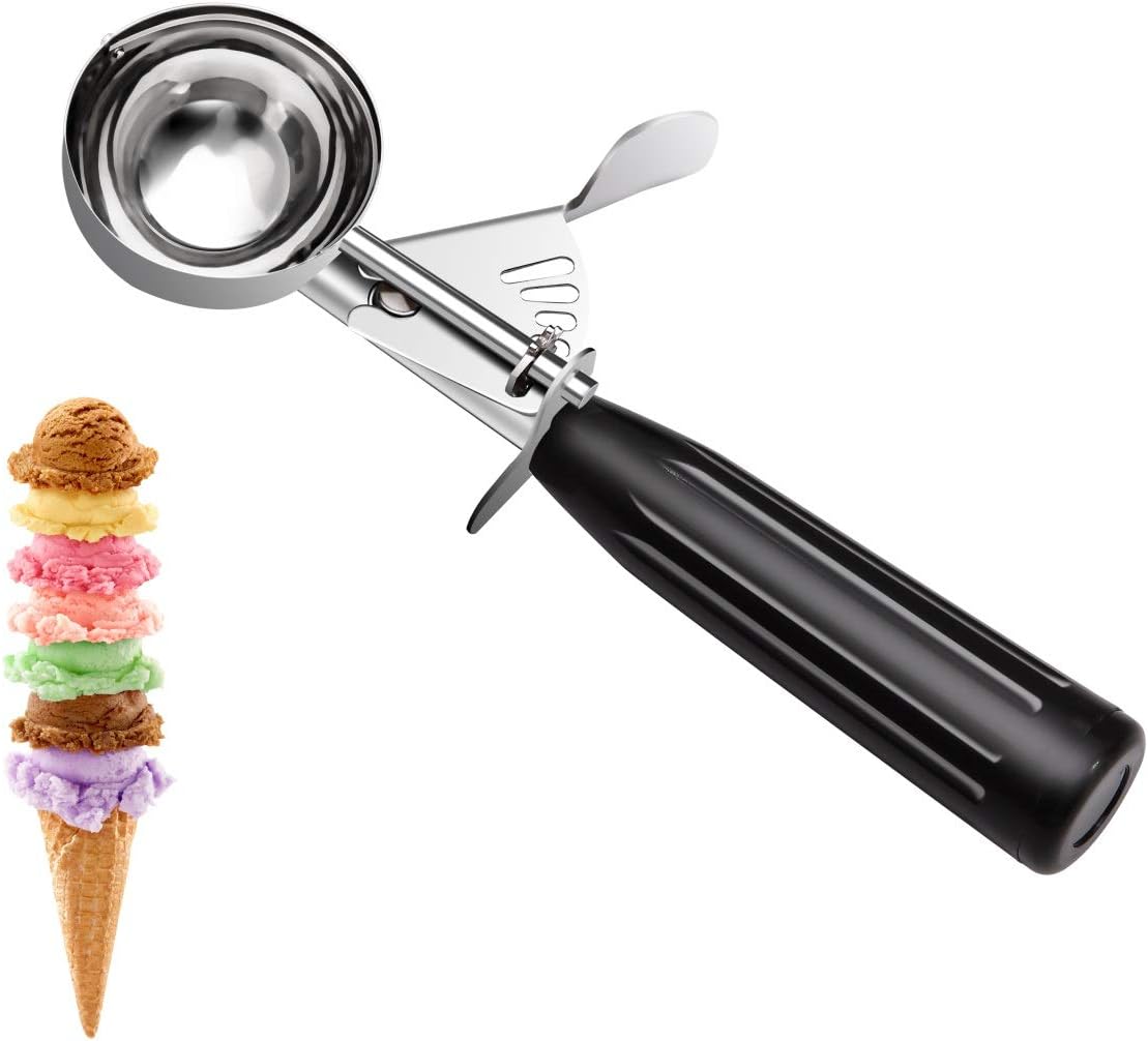 Commercial-Grade Ice Cream Scooper 4 oz, 18/8 Stainless Steel Cookie Scoop with Plastic Handle, Portion Control Disher Scoop for Bakeries, Restaurants & Dessert Shops, #8, Grey