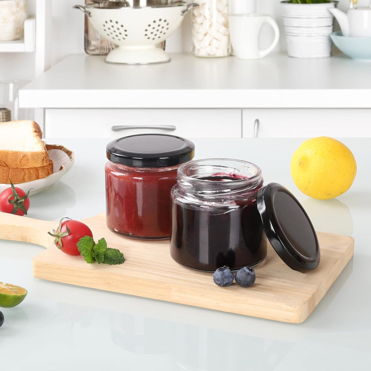 24Pack 5oz Glass Jars with Lids, 150ml Clear Small Mason Jars with 24 Stickers, Mini Canning Jar for Jam, Jelly, Honey, Pickles, Spice