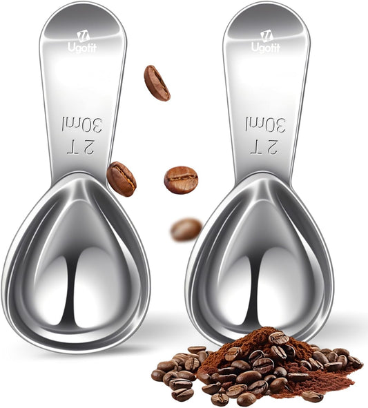 Coffee Scoop Set, 2 Tablespoon Heavy-Duty Measuring Scoop with Short Handle Design for Canisters & Ground coffee, Polished 304 Stainless Steel (2 Pack)