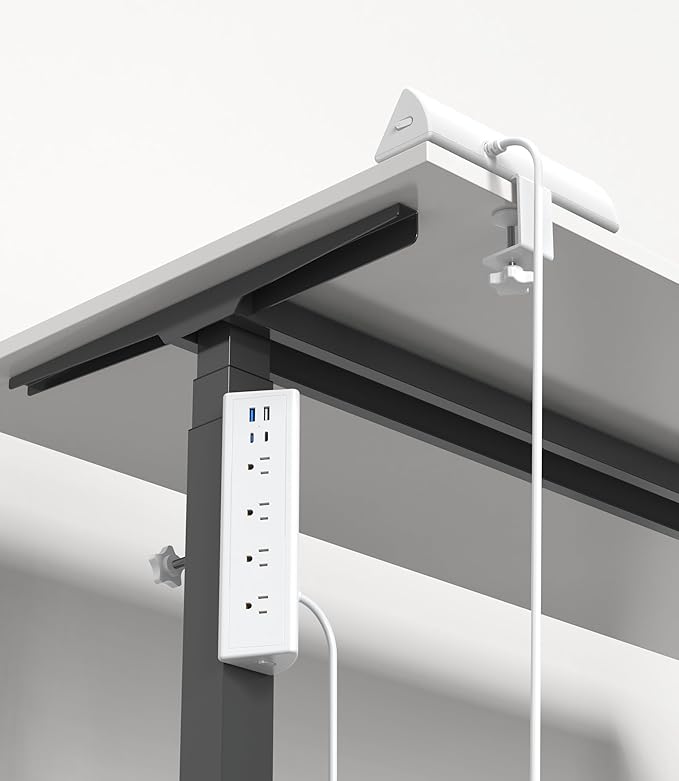 Jgstkcity Desk Clamp Power Strip,20W Fast Charging Station,Surge Protector Nightstand Edge Mount,1875W Extension Cord with Multiple Outlets,2 USB-C,2 USB-A,for Home Office (White, 10 FT)