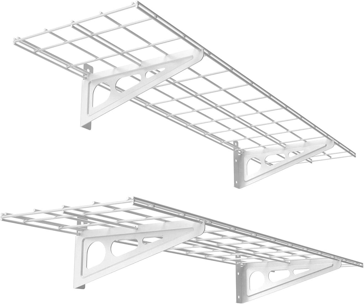 FLEXIMOUNTS 2-Pack 1x4ft 12-inch-by-48-inch Wall Shelf Garage Storage Rack Wall Mounted Floating Shelves, White