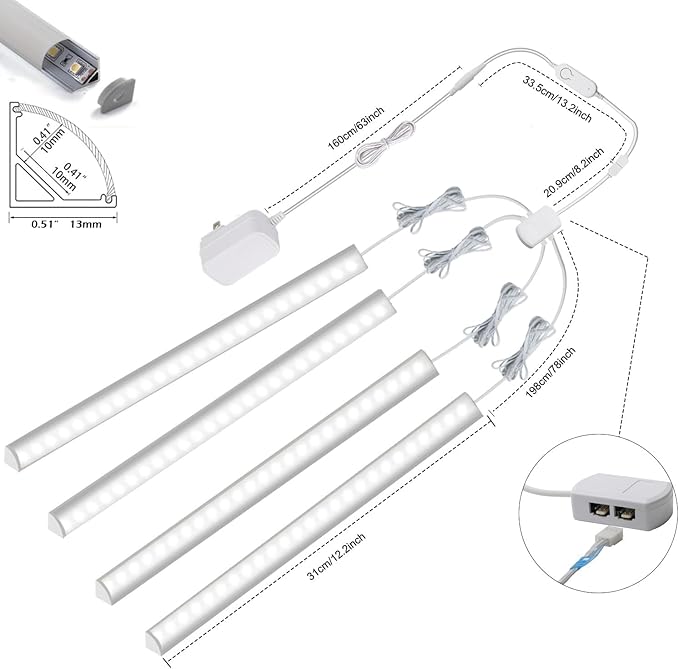 Cefrank Smart Under Cabinet Lighting, 4-Pack 12" V Shape LED Light Bar Kit - Dimmable 2700K to 6000K Color Adjustable, Control with App - Compatible with Alexa, Google Assistant