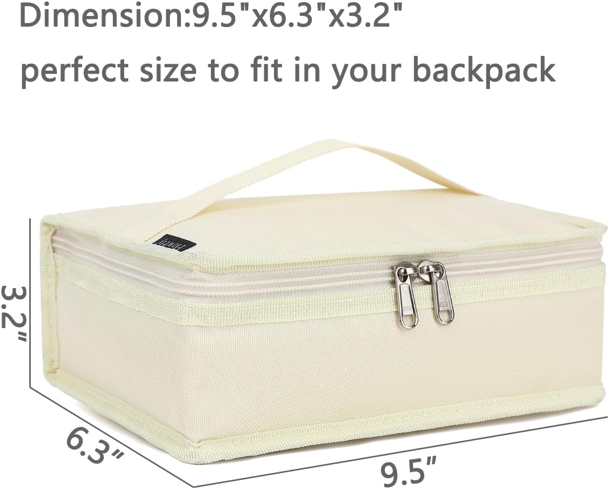FlowFly Small Insulated Lunch box Portable Soft Bag Mini Cooler Thermal Meal Tote Kit with Handle for Work & School, Beige