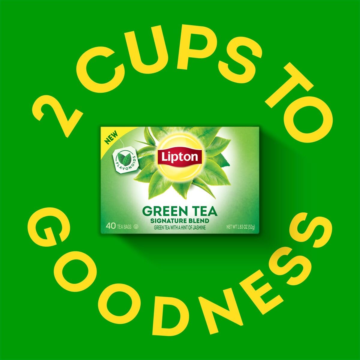 Lipton Signature Blend Green Tea Bags, Unsweetened Teabags for Hot Tea or Iced Tea with Caffeine and Flavonoids, 40 Total Tea Bags (Pack of 2)