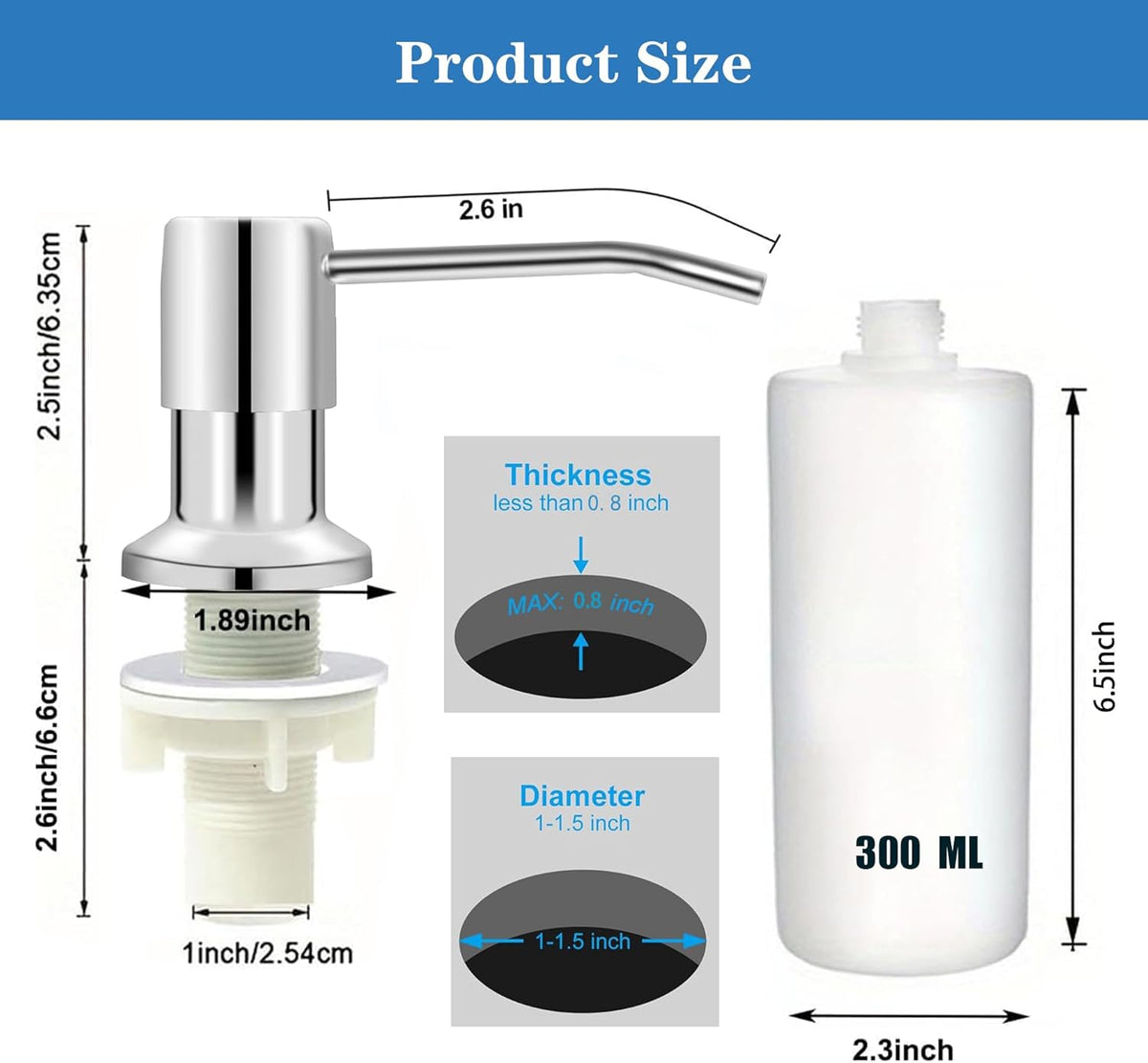 Ouest Dish Soap Dispenser for Kitchen Under Built-in Soap Dispenser Pump Bathroom with 300ML Bottle Electroplated