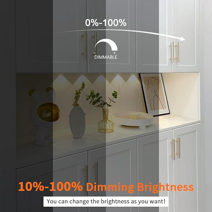 VST Under Cabinet Lights CCT 3000K-6500K, LED Puck Light Color Temperature and Brightness Adjustable with Touch Remote Dimmer and ETL-Listed Led Driver for Drawer Wardrobe Kitchen （White）