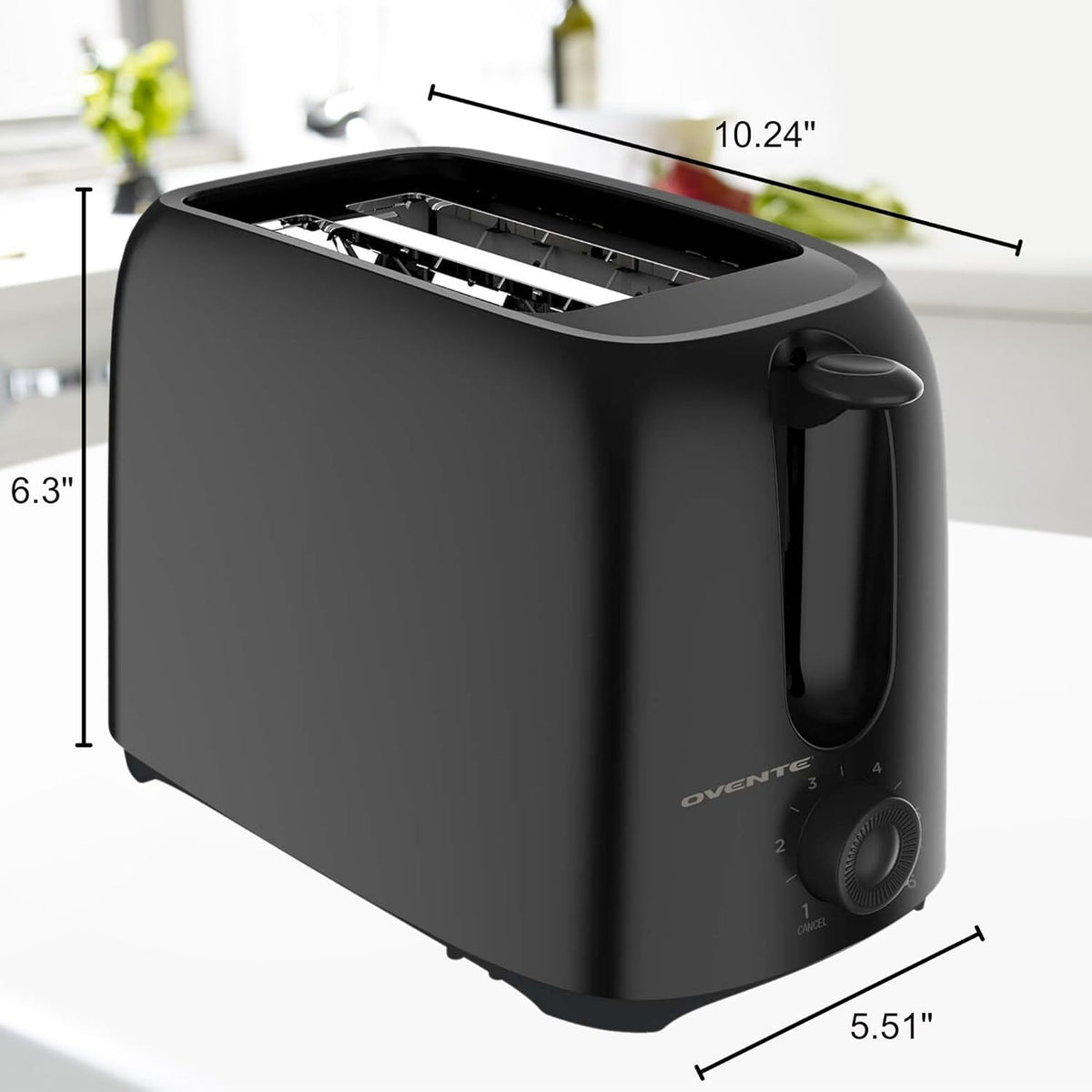 OVENTE Electric 2 Slice Toaster Machine with 6-Shade Browning Selector Setting, Compact Design and Removable Crumb Tray, 700W Power Perfect for Toasting Bread, Thin Bagels and Waffles, Black TP2210B