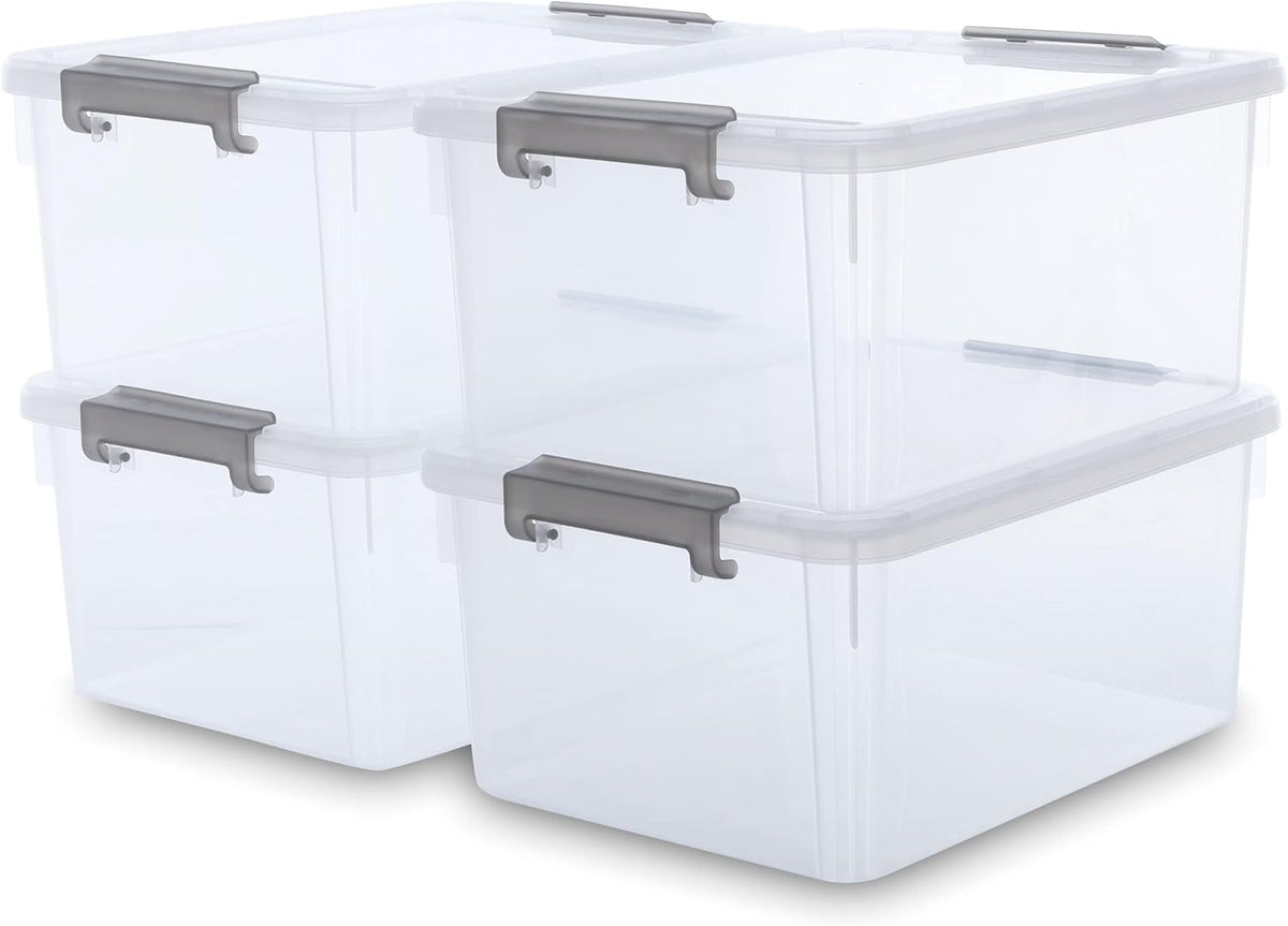 Citylife 17 QT Plastic Storage Bins with Latching Lids Stackable Storage Containers for Organizing Large Clear Storage Box for Garage, Closet, Kitchen, 4 Packs