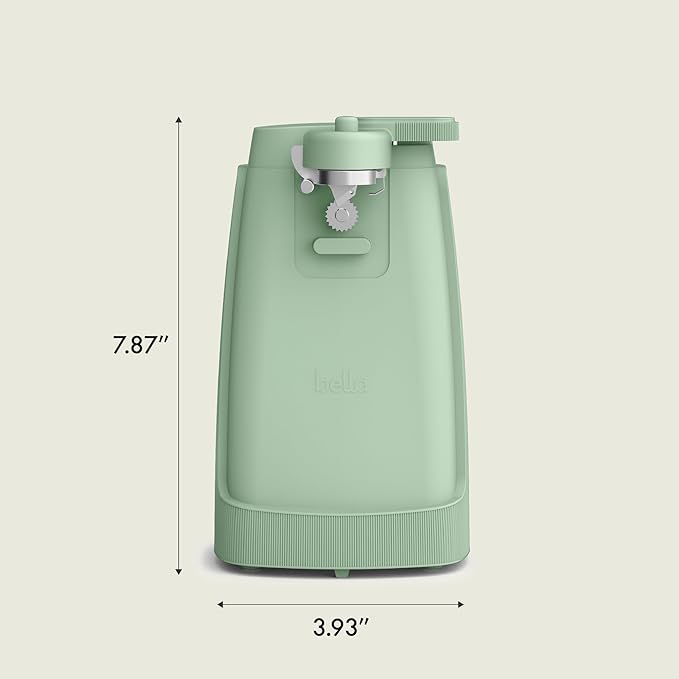 bella Electric Can Opener and Knife Sharpener, Multifunctional Jar and Bottle Opener with Removable Cutting Lever and Cord Storage, Stainless Steel Blade, Seaglass