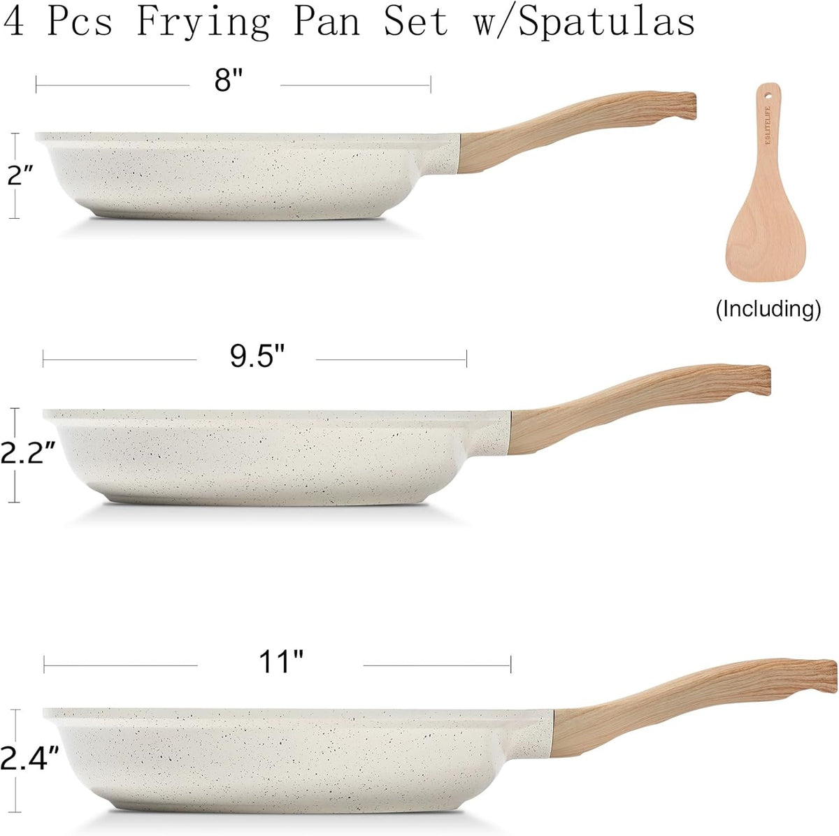 ESLITE LIFE Nonstick Ceramic Frying Pans Skillets Set, Non-Toxic Egg Omelette Kitchen Cooking Pans Compatible with All Stovetops (Gas, Electric & Induction), PTFE & PFOA Free (White)