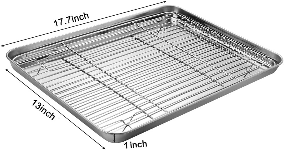 MCIRCO 6 Piece Stainless Steel Baking Sheet with Rack with Silicone Baking Mat Set (2 Pans + 2 Racks + 2 Mats), 17.3 x 13 x 1 Inch Cookie Sheet with Cooling Rack, Easy Clean