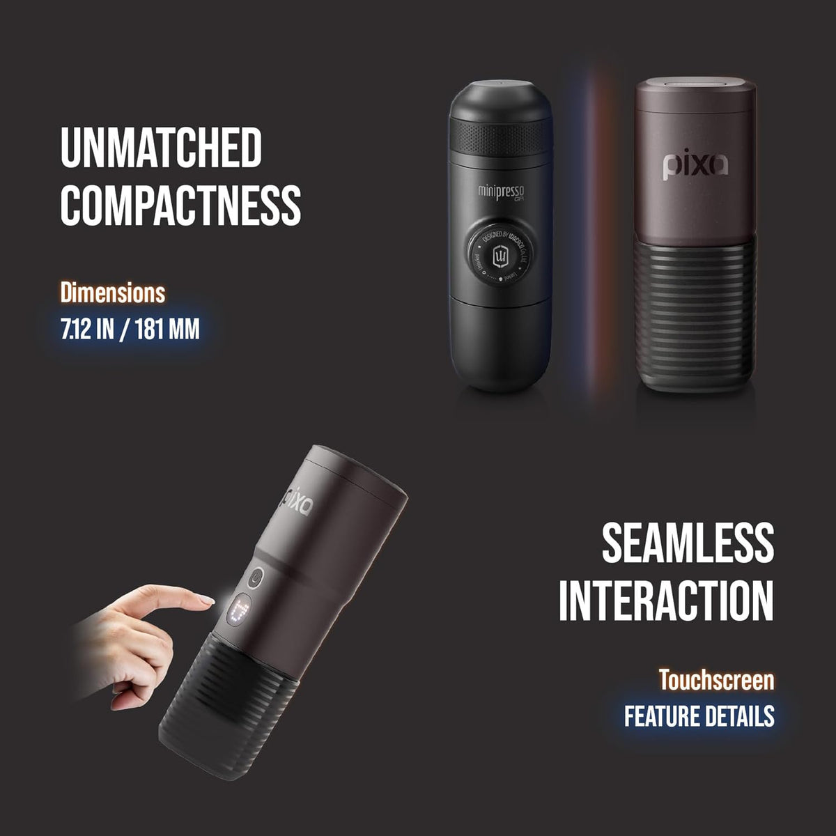 WACACO PIXAPRESSO, Coffee Machine Electric & Portable, With 4 Coffee Types & Fast Heat-Up, 3* 3000mAh Battery Up to 5 Cups, 20 Bar Portable Espresso Maker For Ground Coffee & NS Capsule, Dark Burgundy