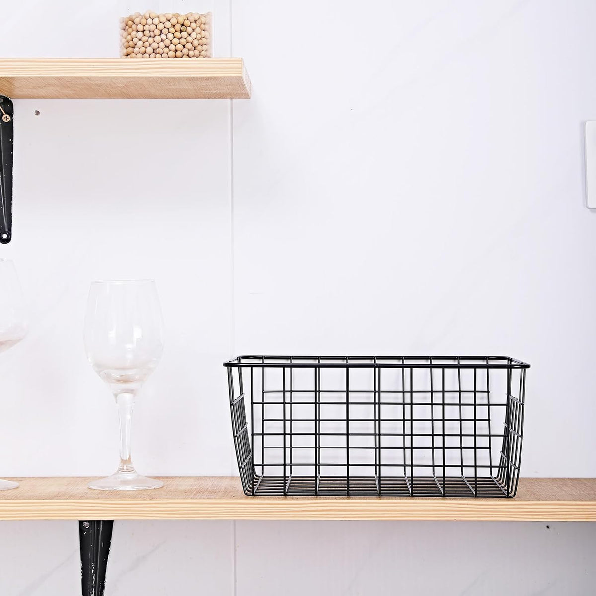 11" Upright Freezer Storage Baskets, Black Wire Storage Bins Small Bakset for Freezer, Pantry, Bathroom Organizing, Set of 2