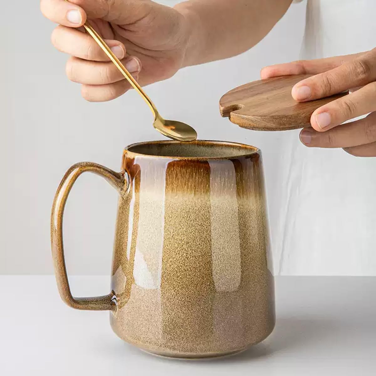 Large 24 oz Ceramic Coffee Mug with Handle, Vintage Floral Coffee Cup, Extra Big Tea Cup for Office and Home, Dishwasher and Microwave Safe,Sandy Yellow