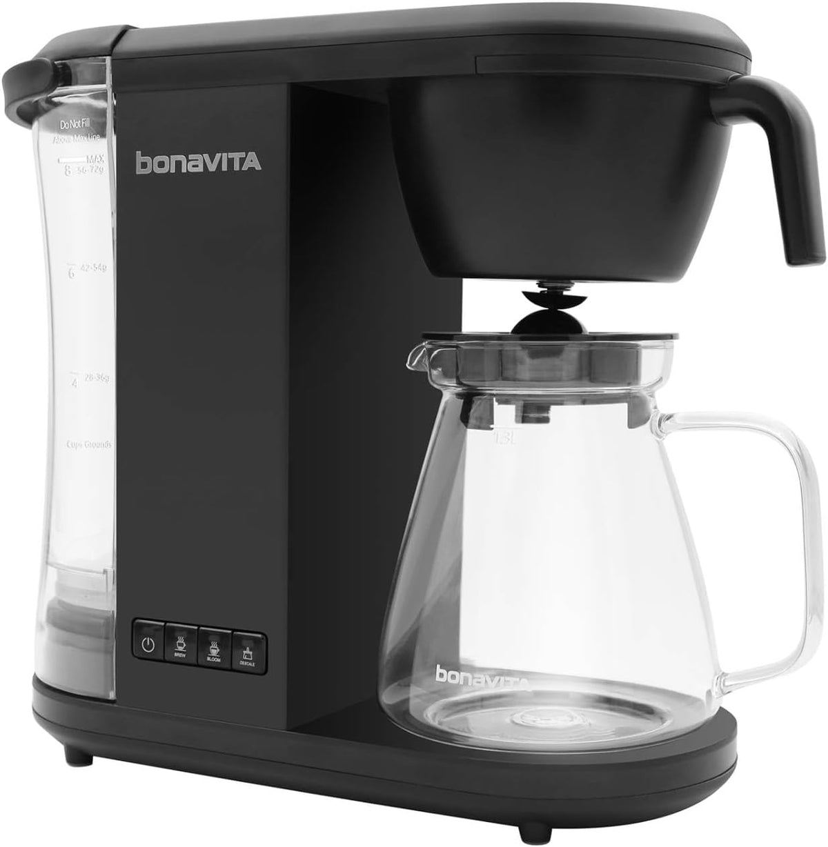 Bonavita Enthusiast 8 Cup Drip Coffee Brewer, Pour Over, SCA Certified Coffee Machine with Glass Carafe, Stainless Steel Panel, Removable Reservoir, Matte Black