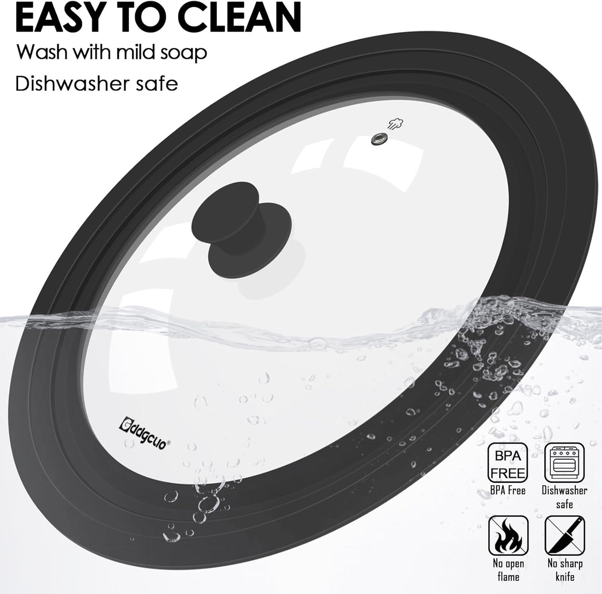 13-14-15 in Universal Pan Lid, Extra Large Silicone Pot Lid for Pots, Pans & Skillets, Replacement Frying Pan Lid with Heat Resistant Silicone Knob, Dishwasher Safe, Black