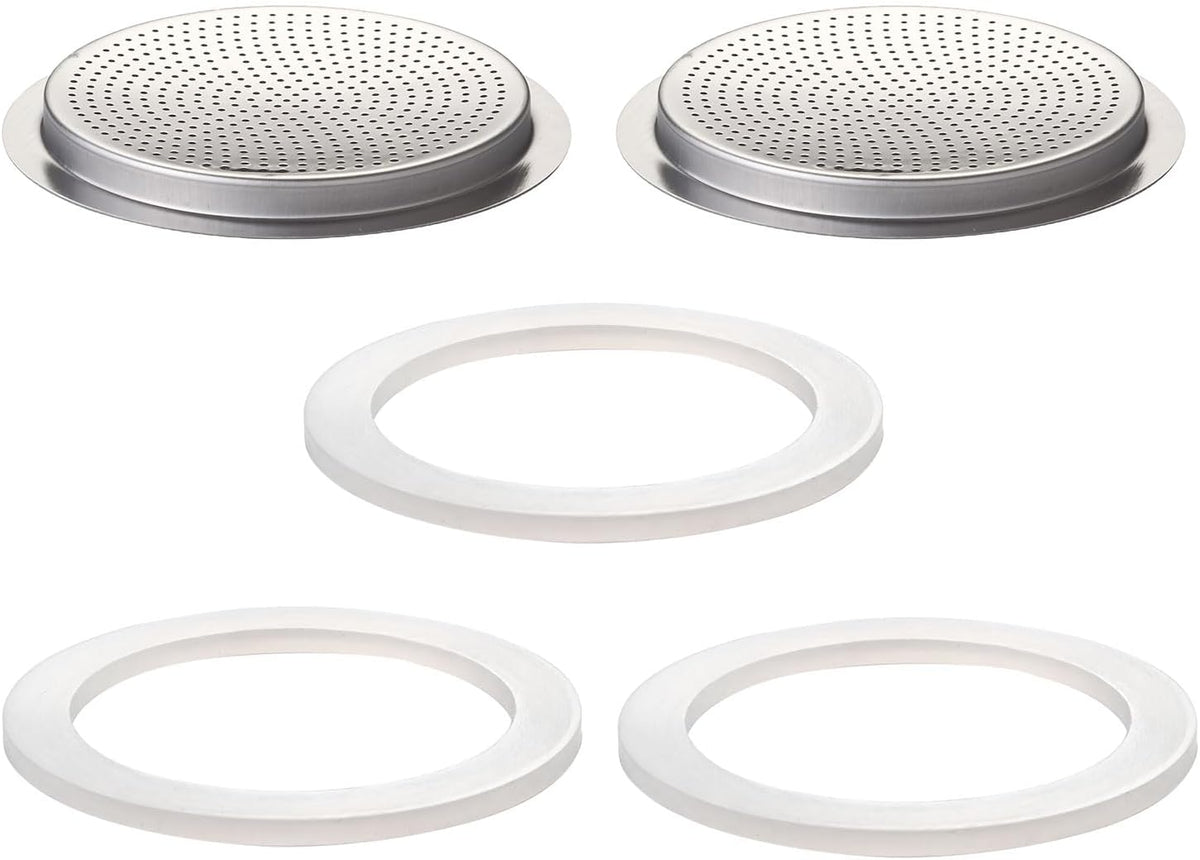 2 Pcs Filter with 3 Pcs Silicone Gasket Seals for 9 Cup 12 Cup Stovetop Espresso Coffee Maker Replacement Parts for Big Tummy and Straight Stainless Steel Moka Pot